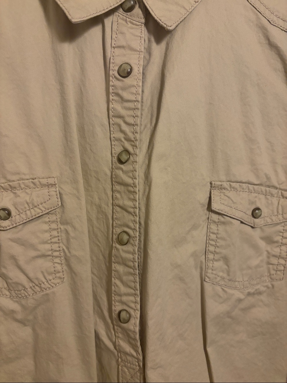 SONOMA Long Sleeve Button-Front Beige Utility Type Dress XL Pearl Snaps - Picture 5 of 7